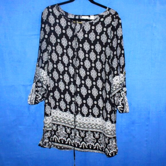 Cato Medallion Print Tunic Dress Black White Large - Picture 1 of 8